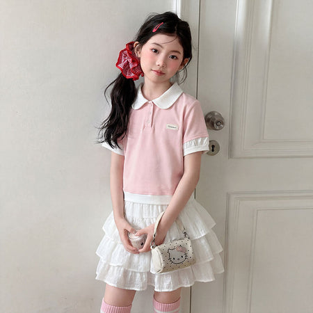Girls Polo Shirt & Skirt Two-Piece Set – Preppy Kids Fashion Nepal | Tudoholic
