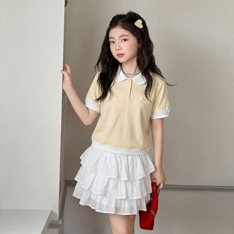 Girls Polo Shirt & Skirt Two-Piece Set – Preppy Kids Fashion Nepal | Tudoholic