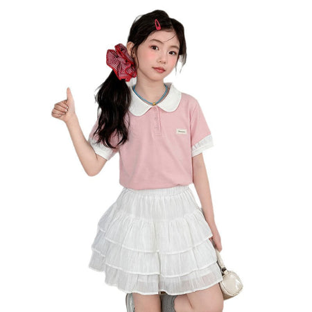 Girls Polo Shirt & Skirt Two-Piece Set – Preppy Kids Fashion Nepal | Tudoholic