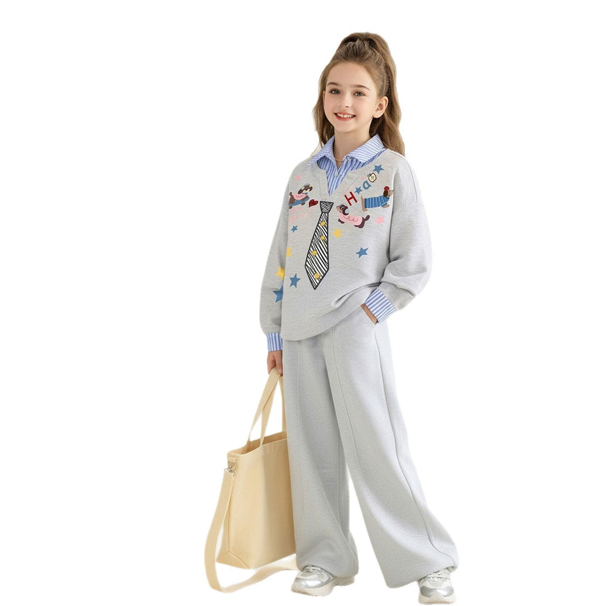 Girls Cartoon Sweater Shirt Two-Piece Set – Cozy Kids Outfit Nepal | Tudoholic