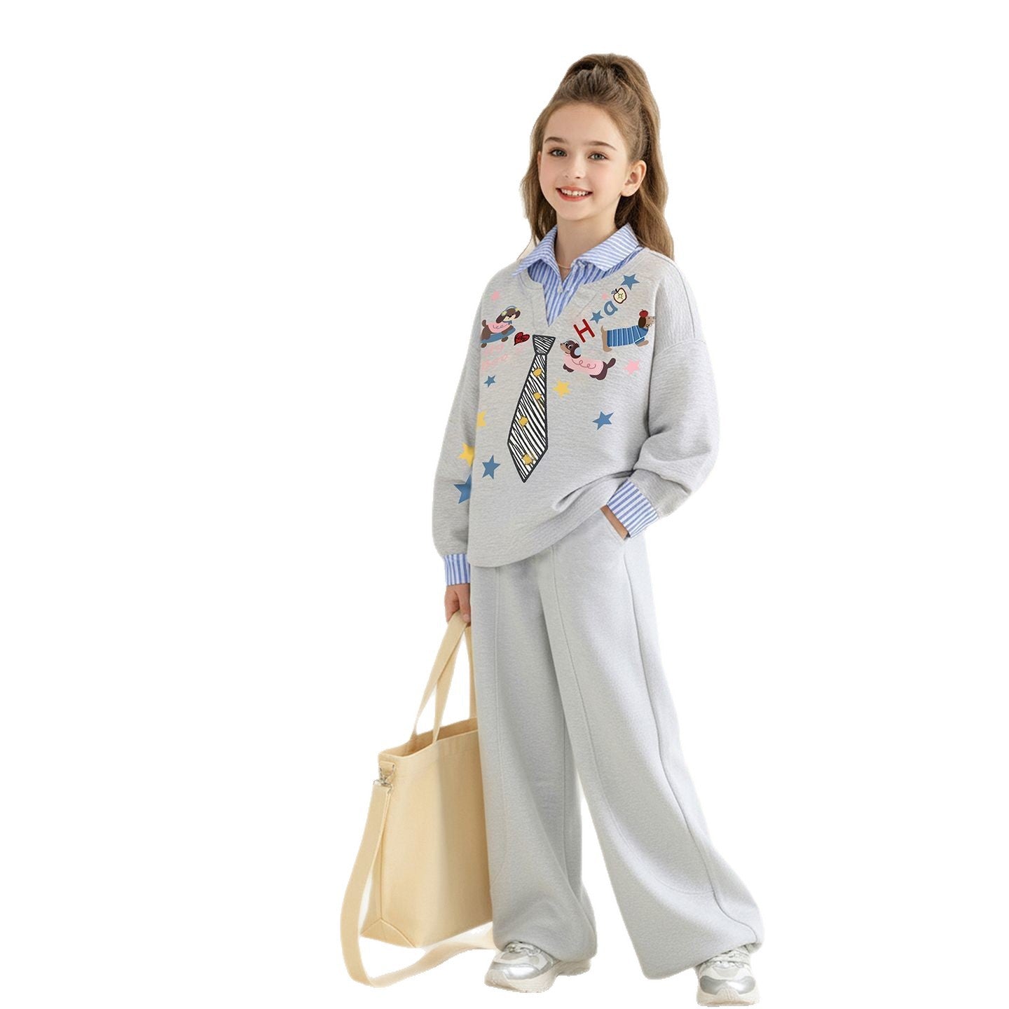 Girls Cartoon Sweater Shirt Two-Piece Set – Cozy Kids Outfit Nepal | Tudoholic