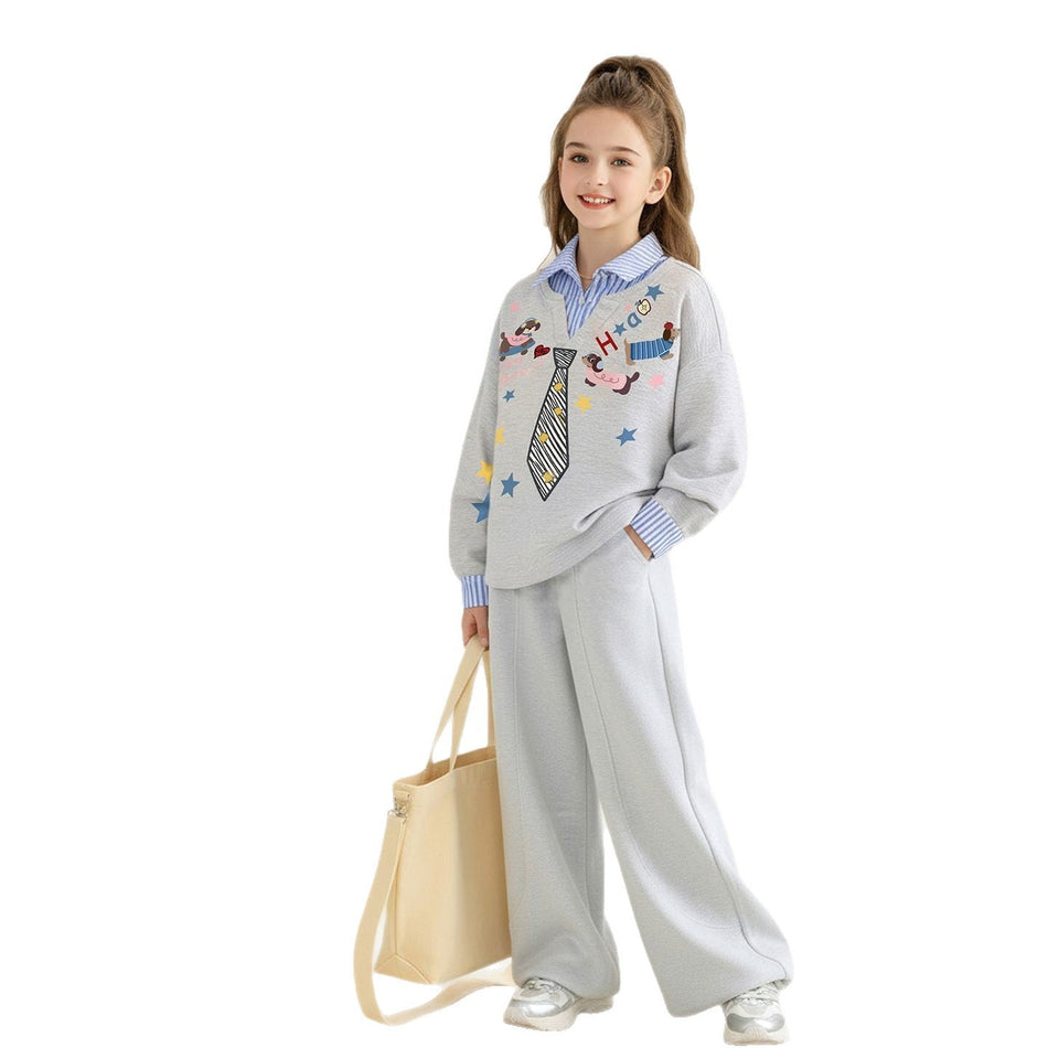Girls Cartoon Sweater Shirt Two-Piece Set – Cozy Kids Outfit Nepal | Tudoholic