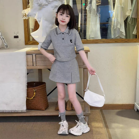 Girls Polo Shirt & Skirt Elegant Set – Refined Kids Fashion Nepal | Tudoholic