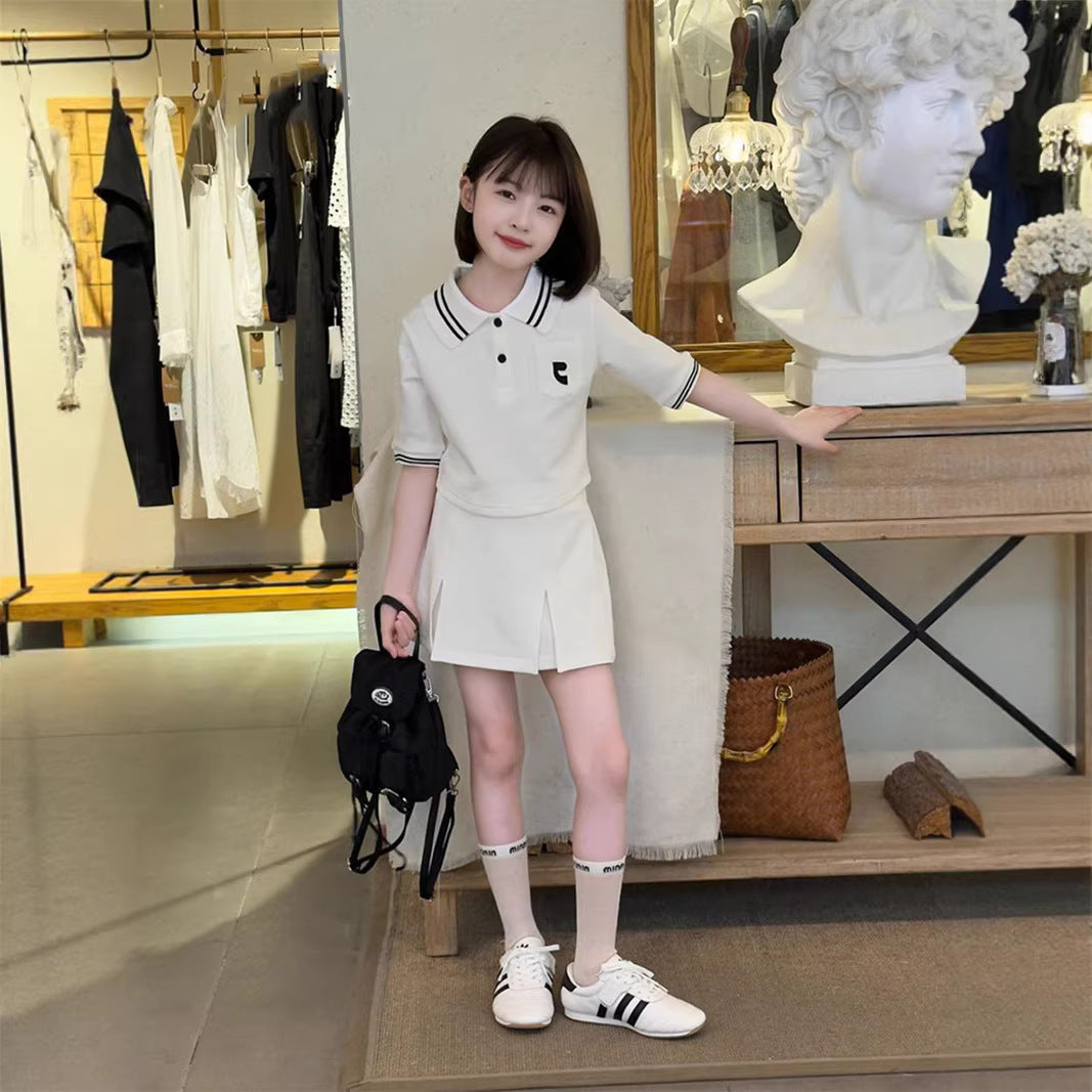 Girls Polo Shirt & Skirt Elegant Set – Refined Kids Fashion Nepal | Tudoholic