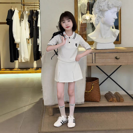 Girls Polo Shirt & Skirt Elegant Set – Refined Kids Fashion Nepal | Tudoholic