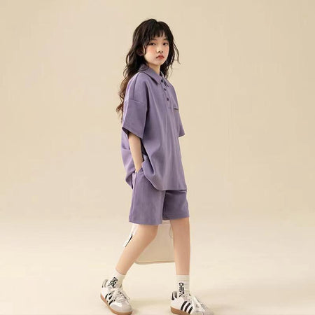 Girls Lapel Top & Casual Shorts Set – Smart Kids Fashion Nepal | Tudoholic