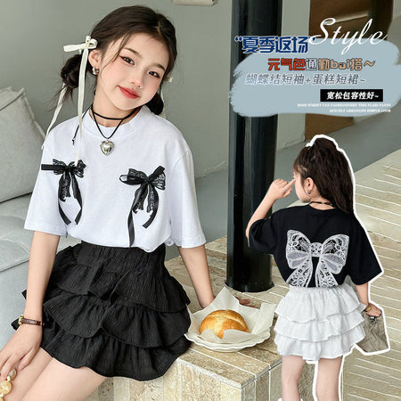 Girls Lace Cake Skirt Korean Two-Piece Set – Elegant Kids Outfit Nepal | Tudoholic