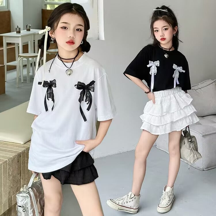 Girls Lace Cake Skirt Korean Two-Piece Set – Elegant Kids Outfit Nepal | Tudoholic