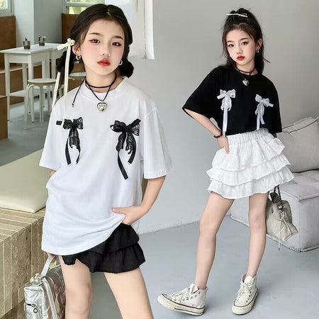 Girls Lace Cake Skirt Korean Two-Piece Set – Elegant Kids Outfit Nepal | Tudoholic
