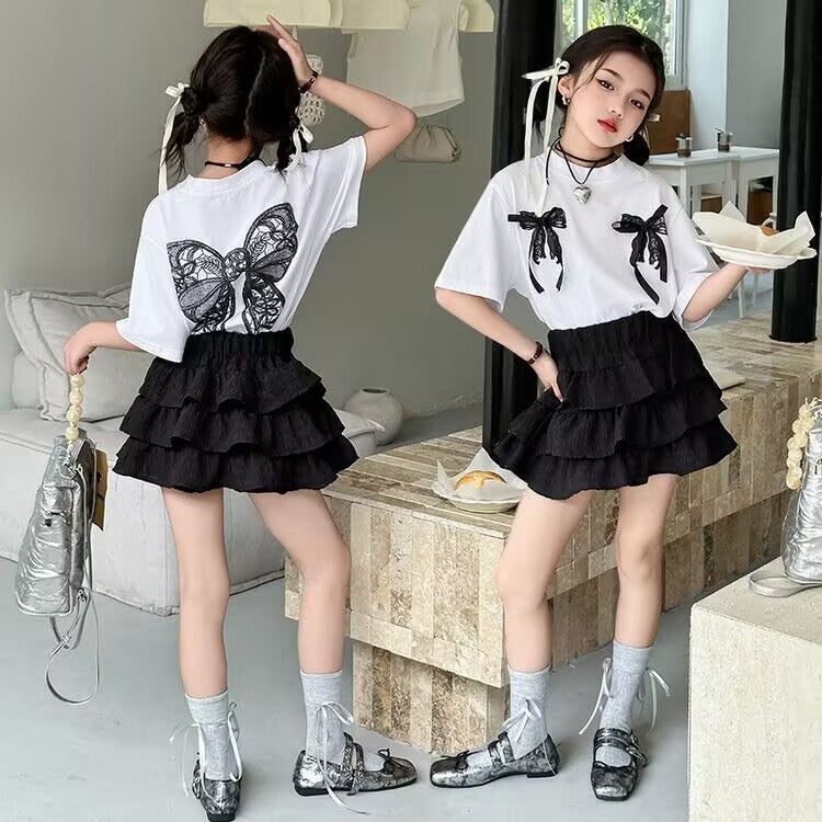 Girls Lace Cake Skirt Korean Two-Piece Set – Elegant Kids Outfit Nepal | Tudoholic