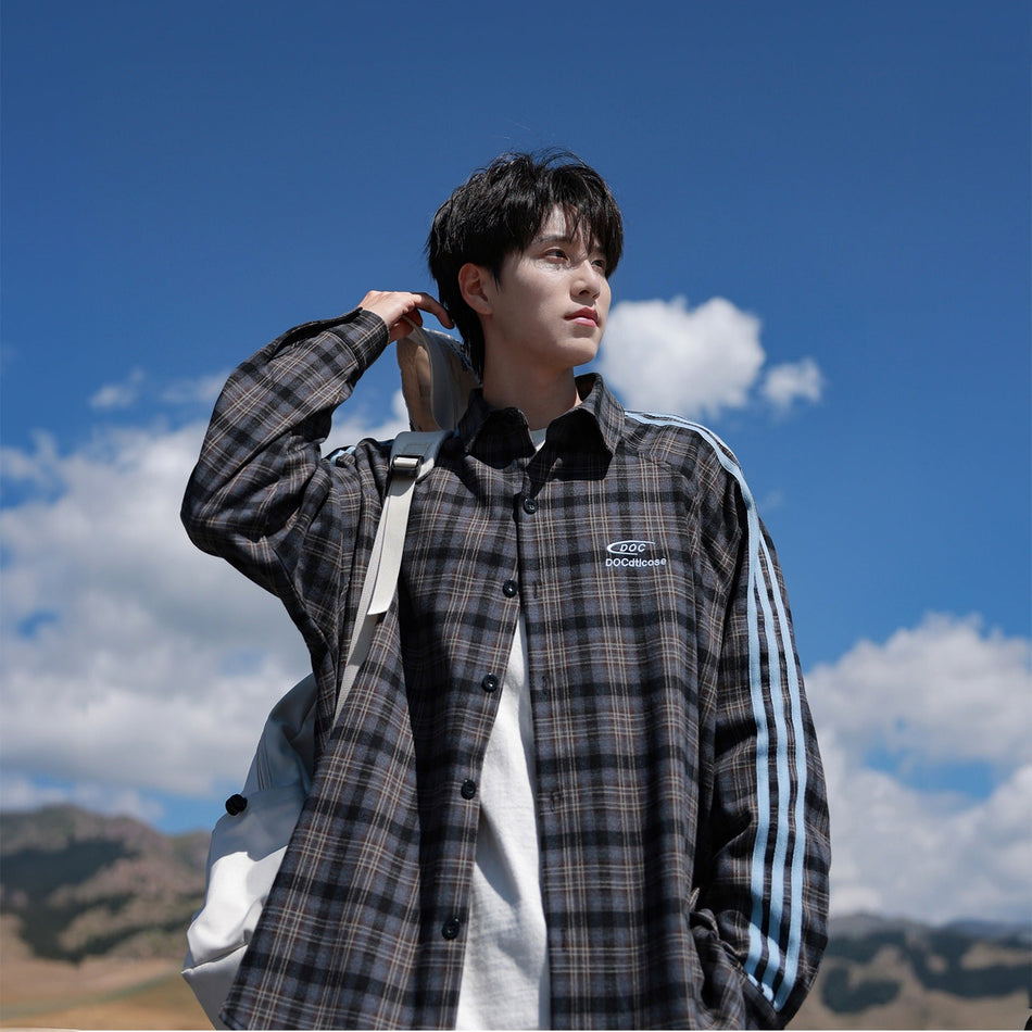 Unisex Retro Plaid Long Sleeve Shirt Jacket