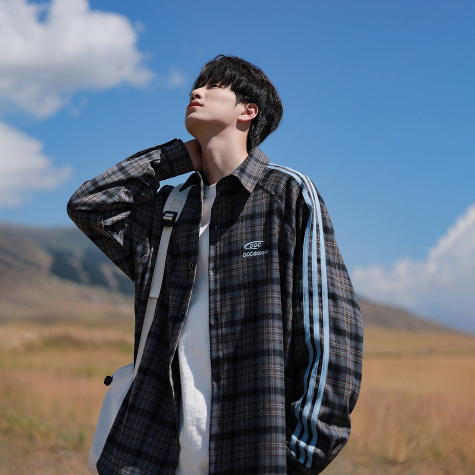 Unisex Retro Plaid Long Sleeve Shirt Jacket