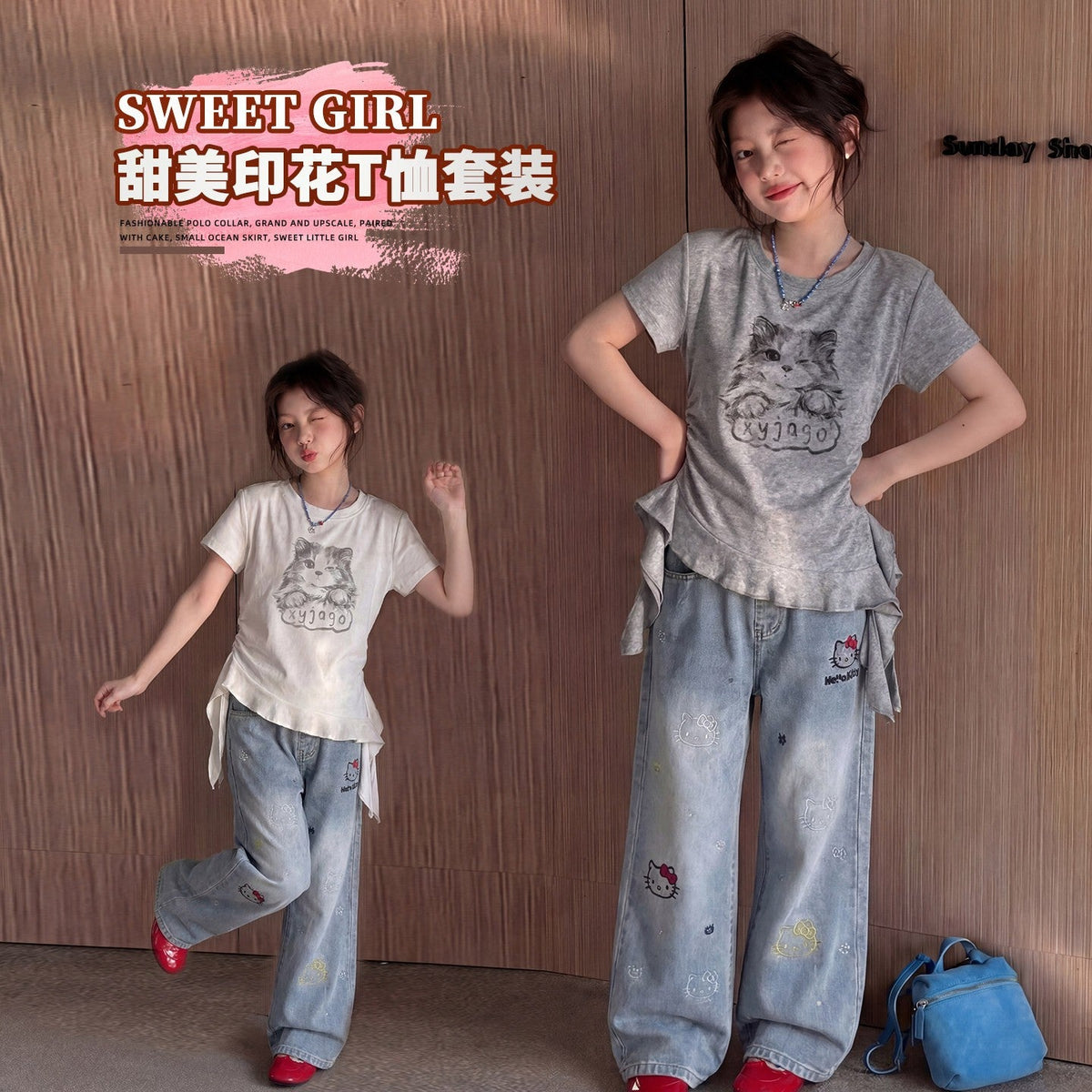Girls Cartoon Cat Lace Top & Pants Set – Sweet Kids Fashion Nepal | Tudoholic