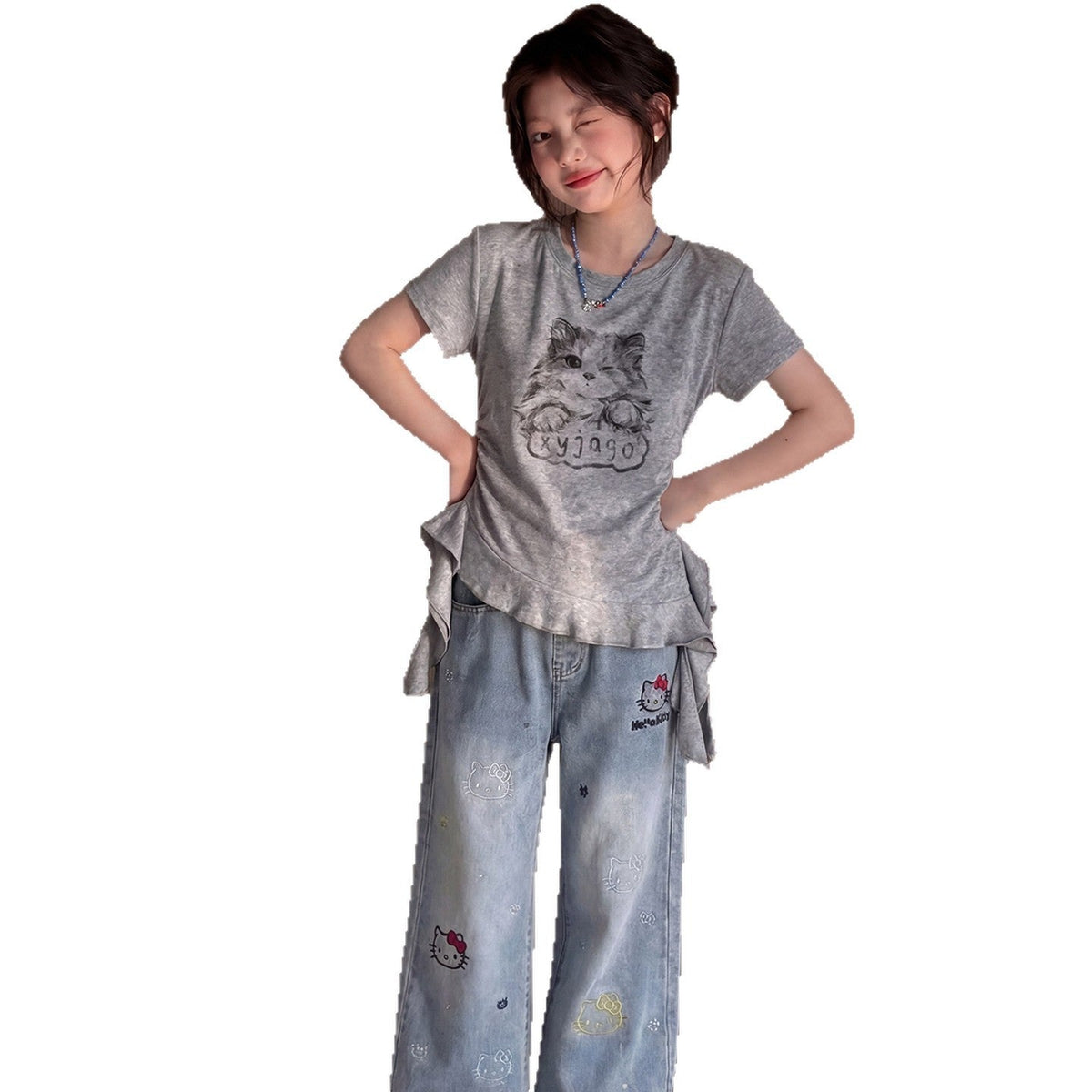 Girls Cartoon Cat Lace Top & Pants Set – Sweet Kids Fashion Nepal | Tudoholic
