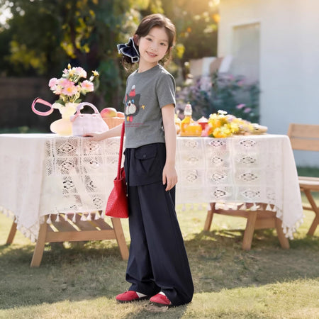 Girls Cat Print T-Shirt & Cargo Pants Set – Sporty Kids Outfit Nepal | Tudoholic