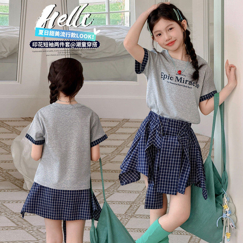 Girls Plaid T-Shirt & Pantskirt Set – Versatile Kids Outfit Nepal | Tudoholic