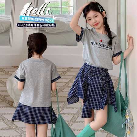 Girls Plaid T-Shirt & Pantskirt Set – Versatile Kids Outfit Nepal | Tudoholic