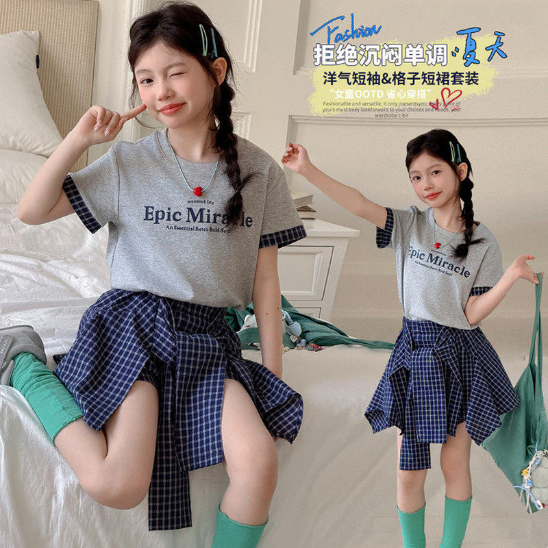Girls Plaid T-Shirt & Pantskirt Set – Versatile Kids Outfit Nepal | Tudoholic