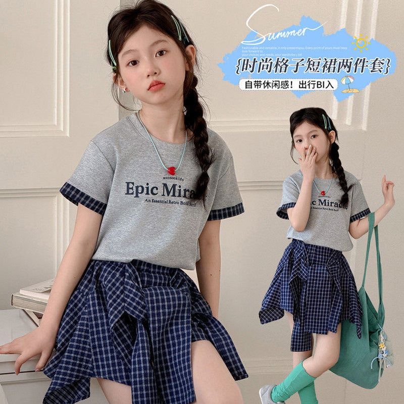 Girls Plaid T-Shirt & Pantskirt Set – Versatile Kids Outfit Nepal | Tudoholic
