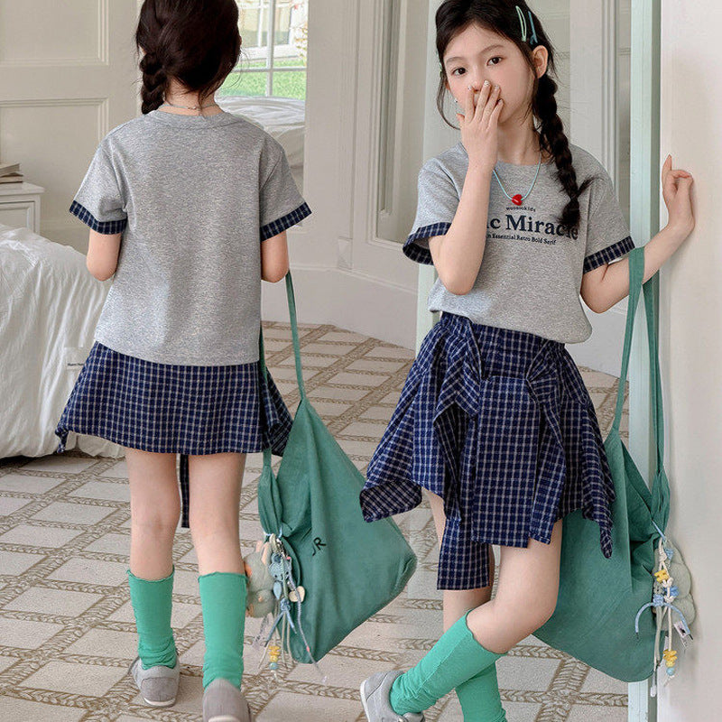 Girls Plaid T-Shirt & Pantskirt Set – Versatile Kids Outfit Nepal | Tudoholic