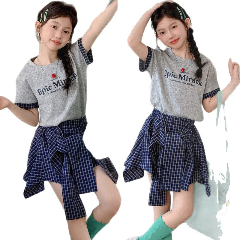 Girls Plaid T-Shirt & Pantskirt Set – Versatile Kids Outfit Nepal | Tudoholic