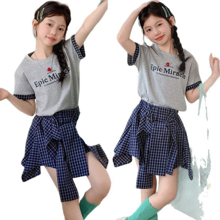 Girls Plaid T-Shirt & Pantskirt Set – Versatile Kids Outfit Nepal | Tudoholic