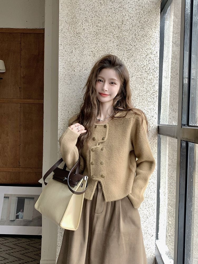 Women Korean Contrast Cardigan Sweater Coat Autumn