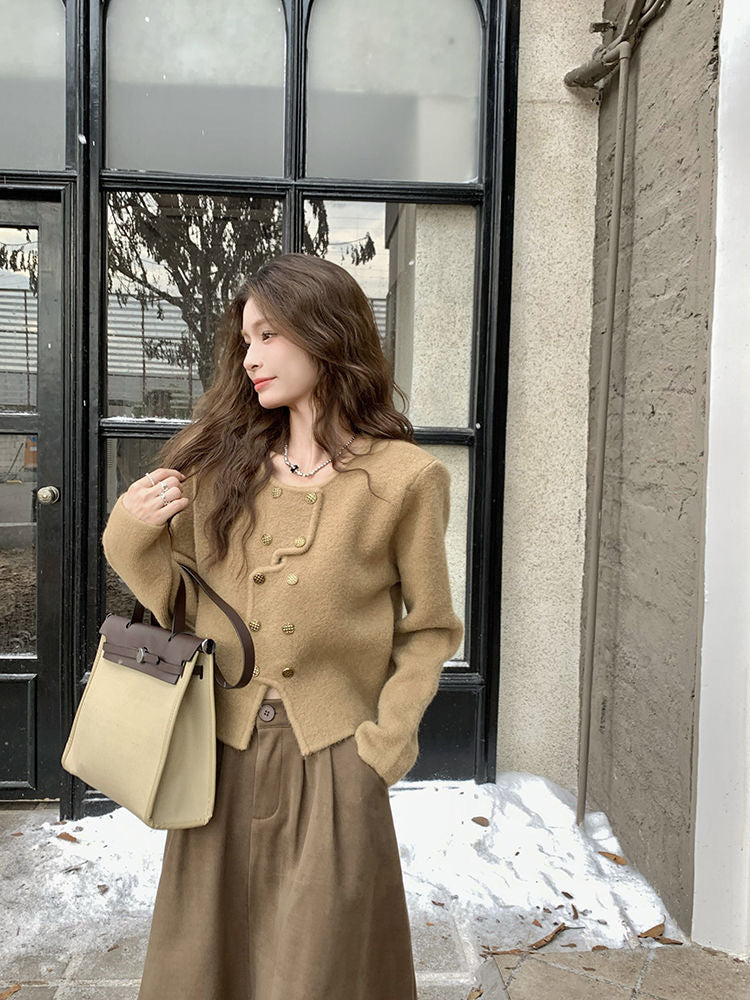 Women Korean Contrast Cardigan Sweater Coat Autumn