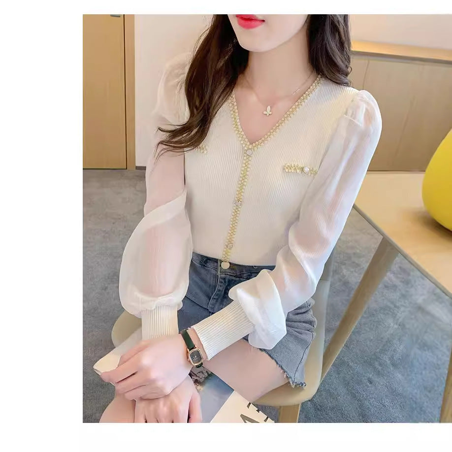 Women Chanel Style V-Neck Sweater Base Shirt Top