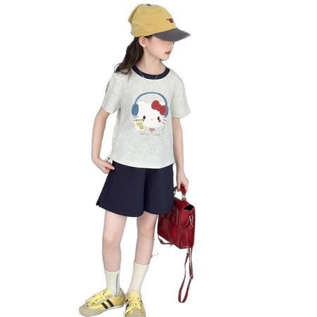 Girls Kitten Print T-Shirt & Shorts Set – Playful Kids Outfit Nepal | Tudoholic