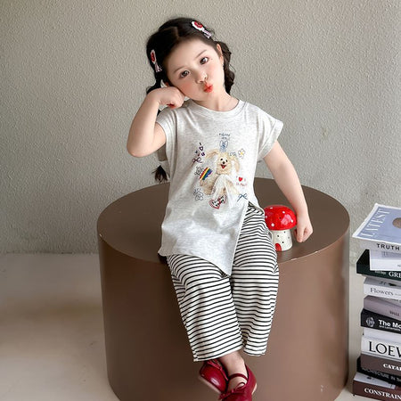 Girls Striped T-Shirt & Pants Two-Piece Set – Casual Kids Outfit Nepal | Tudoholic