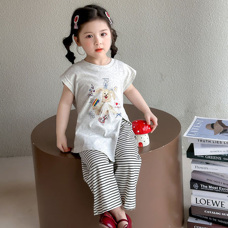 Girls Striped T-Shirt & Pants Two-Piece Set – Casual Kids Outfit Nepal | Tudoholic