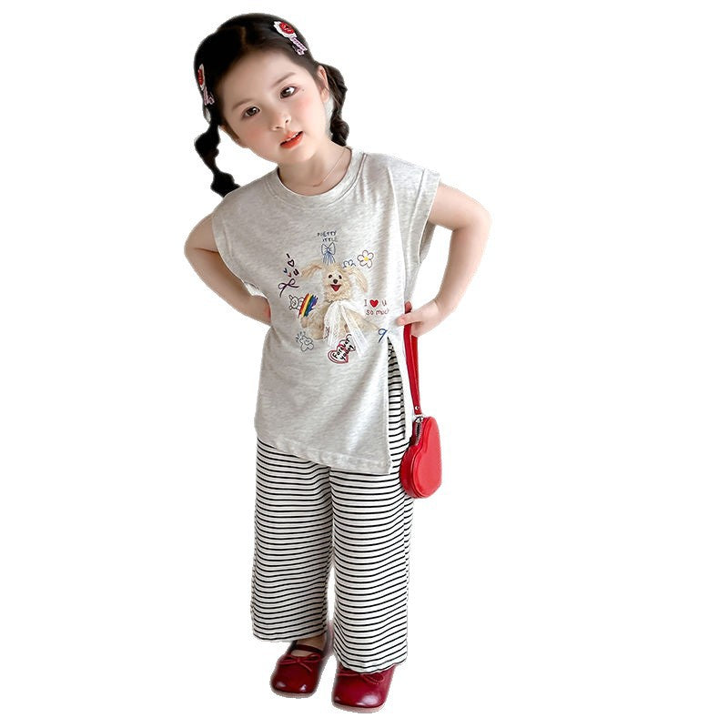 Girls Striped T-Shirt & Pants Two-Piece Set – Casual Kids Outfit Nepal | Tudoholic