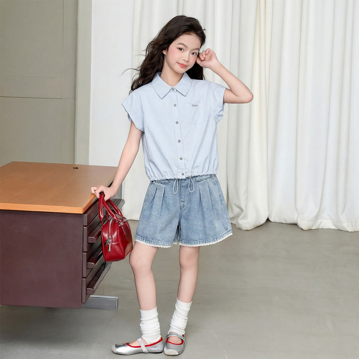 Girls Lace Trim Shirt & Shorts Set – Elegant Kids Fashion Nepal | Tudoholic