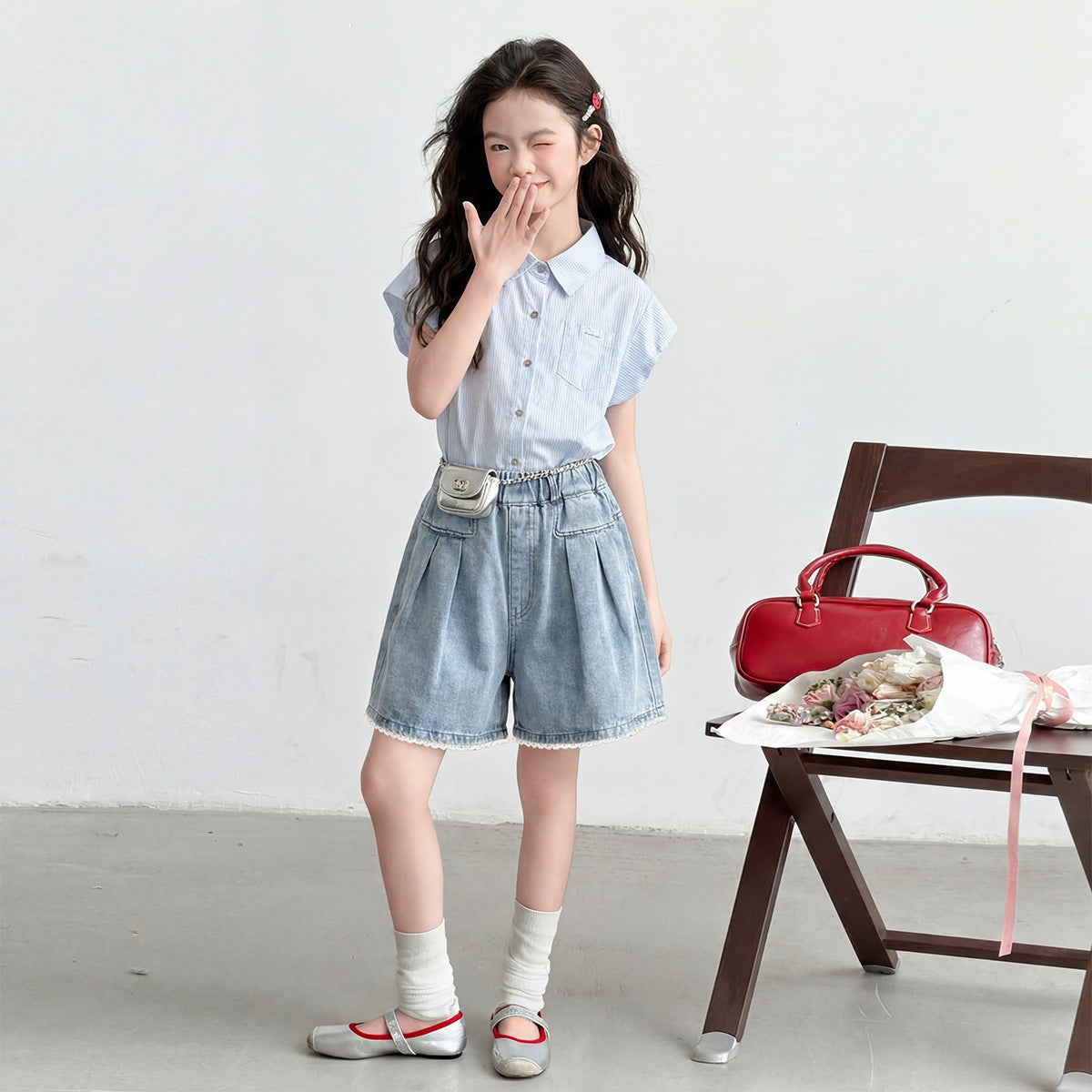 Girls Lace Trim Shirt & Shorts Set – Elegant Kids Fashion Nepal | Tudoholic