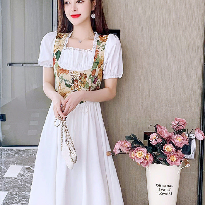 Women Floral Princess Style Faux Two-Piece Dress