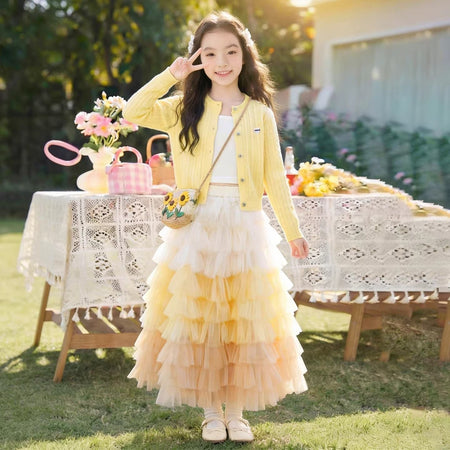 Girls Cake Skirt & Cardigan Knit Set – Sweet Kids Outfit Nepal | Tudoholic