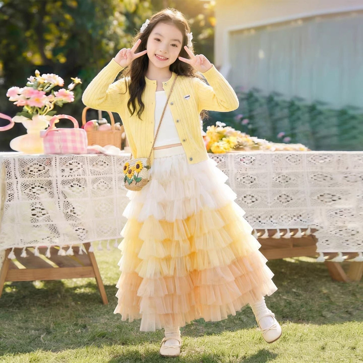 Girls Cake Skirt & Cardigan Knit Set – Sweet Kids Outfit Nepal | Tudoholic
