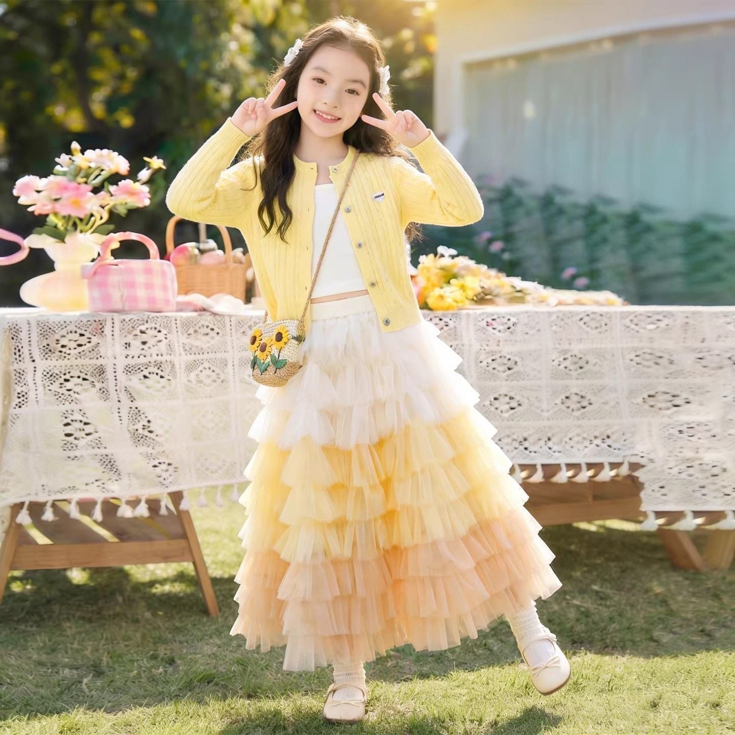 Girls Cake Skirt & Cardigan Knit Set – Sweet Kids Outfit Nepal | Tudoholic