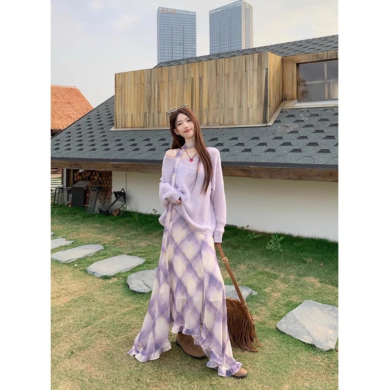 Plus Size Purple Chiffon Strap Maxi Dress Summer