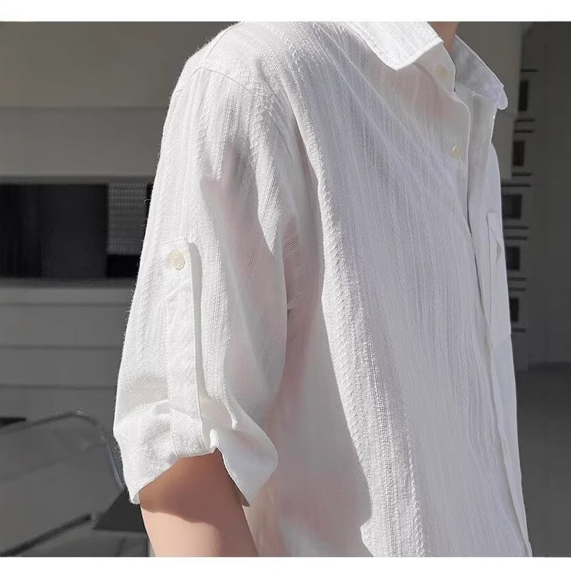 Men’s Striped Half Sleeve Casual Street Style Shirt