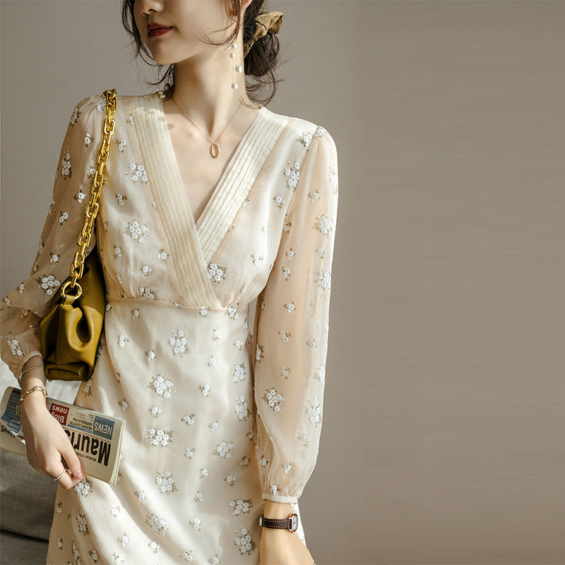Women Floral Chiffon Midi Dress Autumn 2024 Elegant