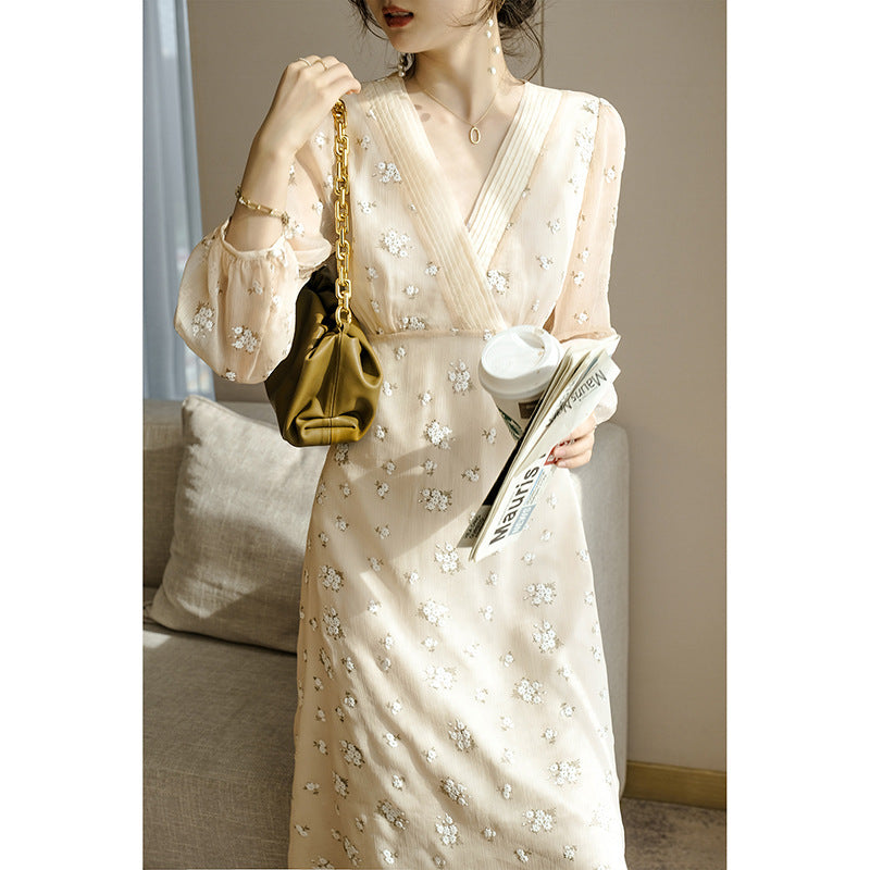 Women Floral Chiffon Midi Dress Autumn 2024 Elegant