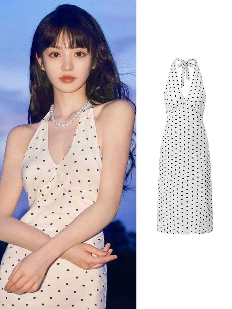 Women White Polka Dot Halter Dress Summer 2026