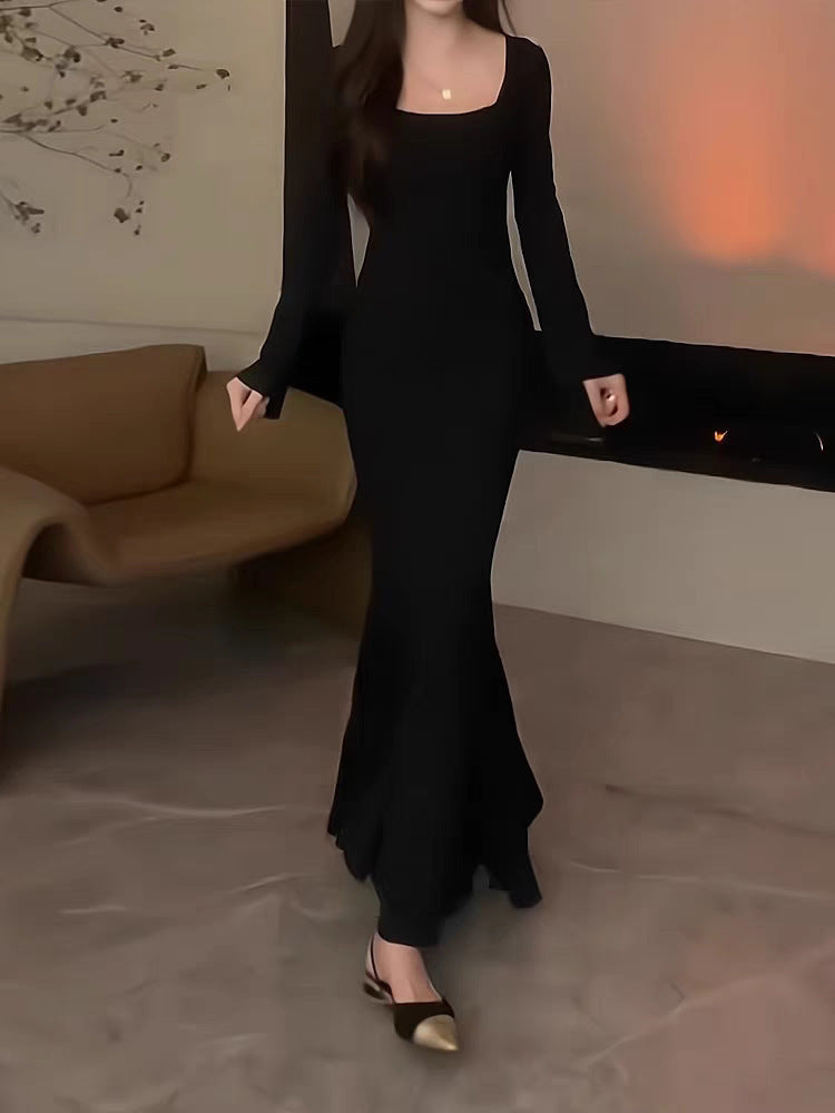 Women Lotus Mermaid Bodycon Dress Autumn Midi