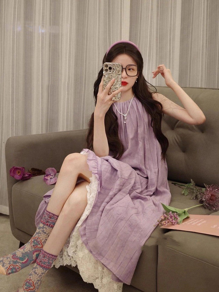 Women Lace Ruffle Sleeveless Maxi Dress Summer Chic