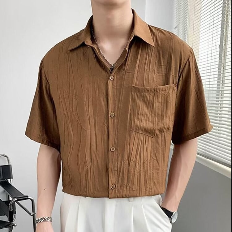 Lightweight Draping Casual Half Sleeve Shirt Men