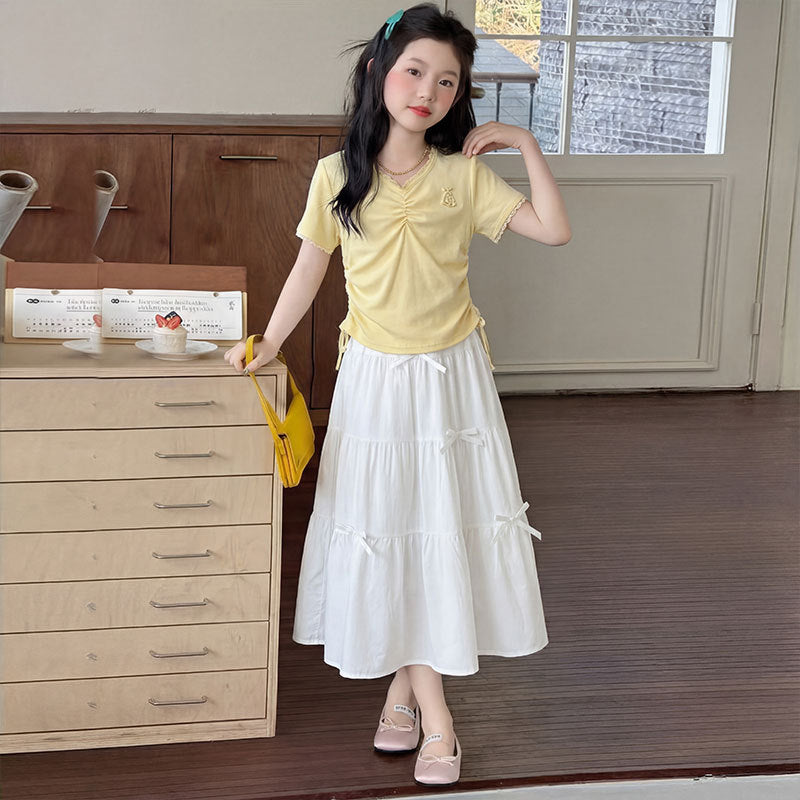 Girls Bow T-Shirt & Pleated Skirt Set – Cute Kids Outfit Nepal | Tudoholic