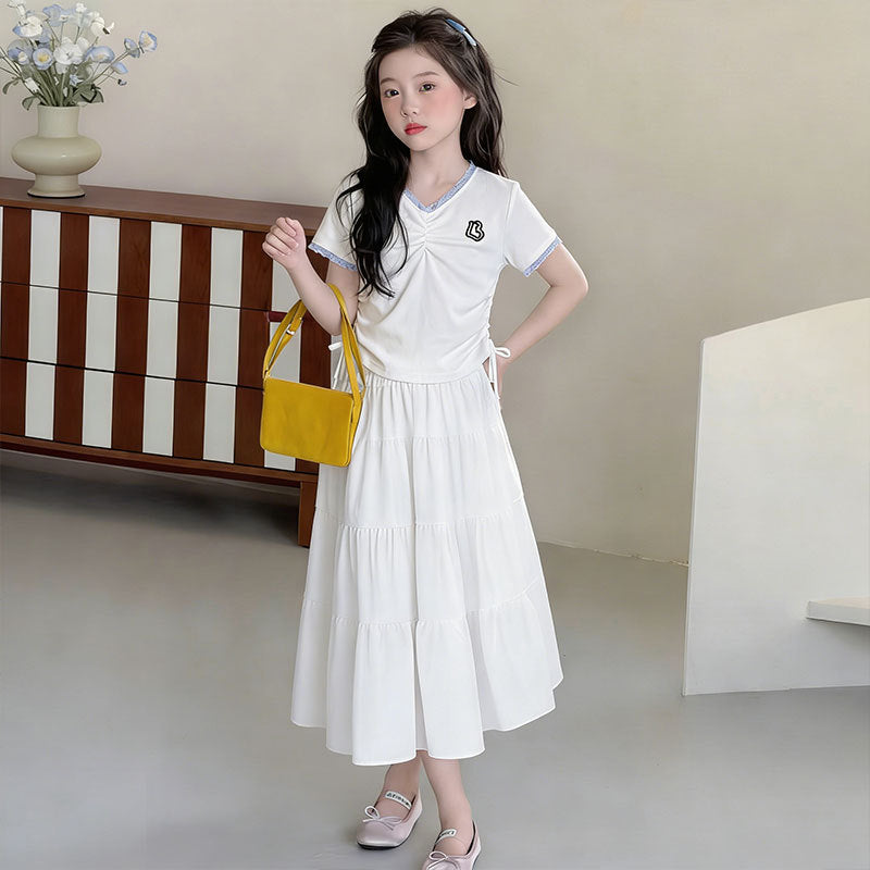 Girls Bow T-Shirt & Pleated Skirt Set – Cute Kids Outfit Nepal | Tudoholic