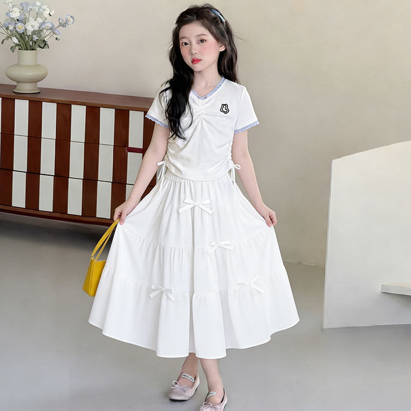 Girls Bow T-Shirt & Pleated Skirt Set – Cute Kids Outfit Nepal | Tudoholic